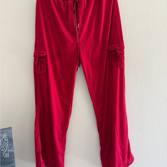 Umbranded Pants - Red Cargo Pants. Waist 16-18”. Rise 11.5”, Inseam 29”